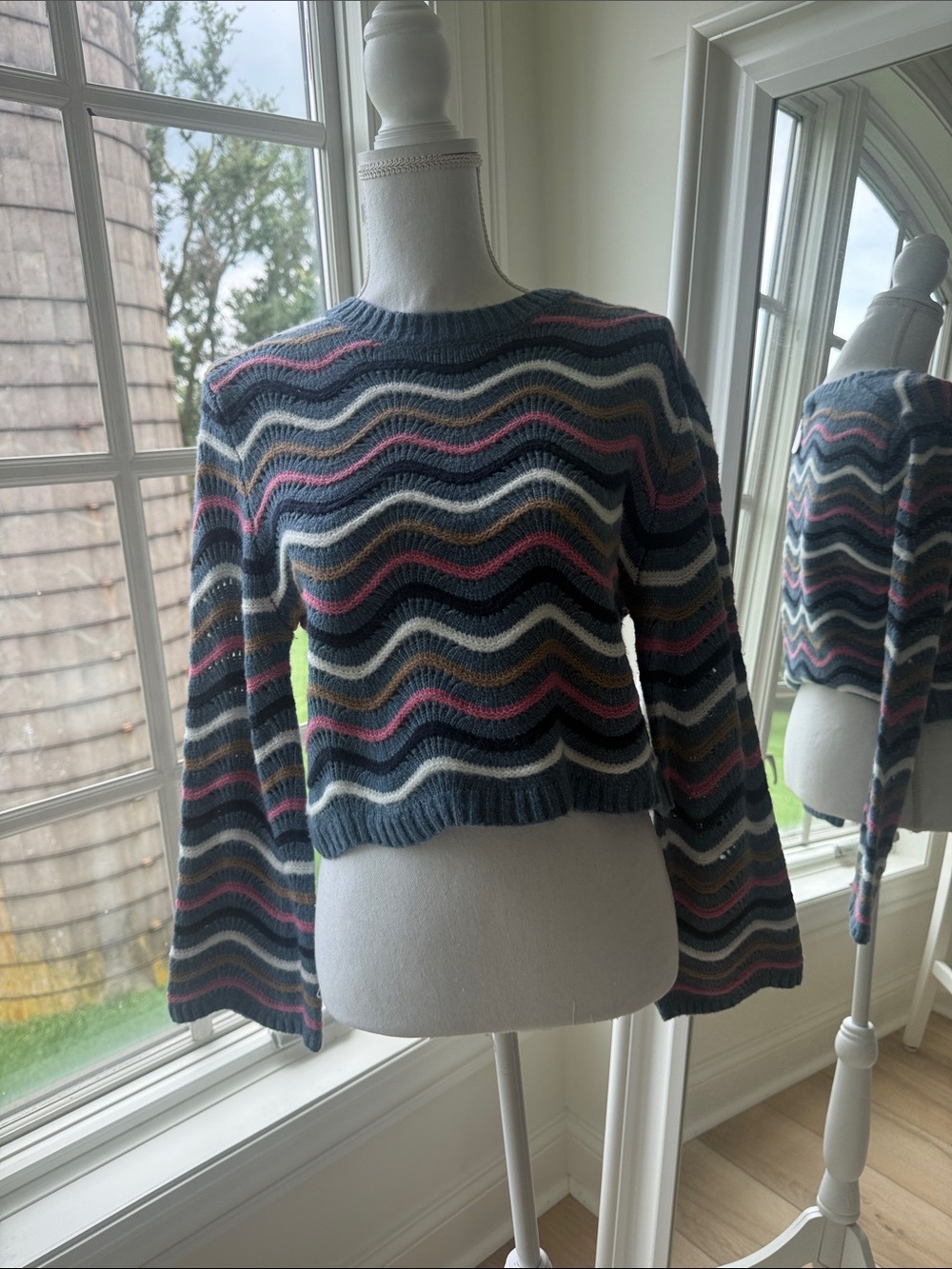 Wavy Striped Crewneck Sweater in Navy Multicolor